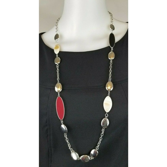 Long Necklace Silver with Multi-Color Pendants NWT - Picture 3 of 3